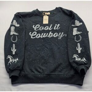 Sterling & Stitch Cool it Cowboy Sweatshirt Black Splatter Western Graphic Small